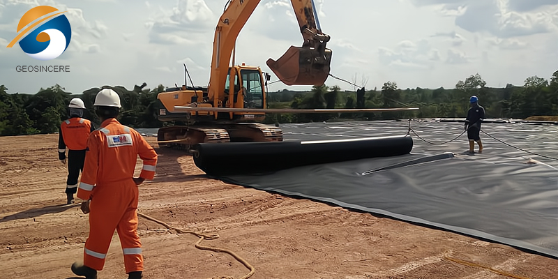 Противоскользящая текстурированная геомембрана Column Point для защиты от просачивания на склонах