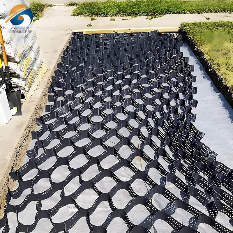 Geocélula de estabilização de solo para reforço de base de estrada